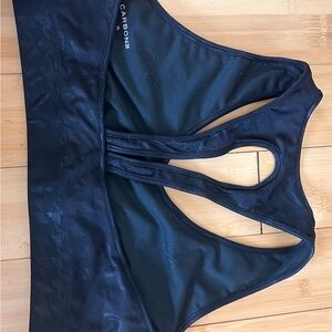 Carbon38 Black Takara Houndstooth Strappy Back Sports Bra XL